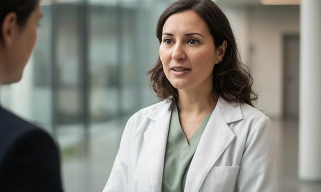 Porträt einer Wissenschaftlerin im Gespräch in einem modernen Institutsgebäude