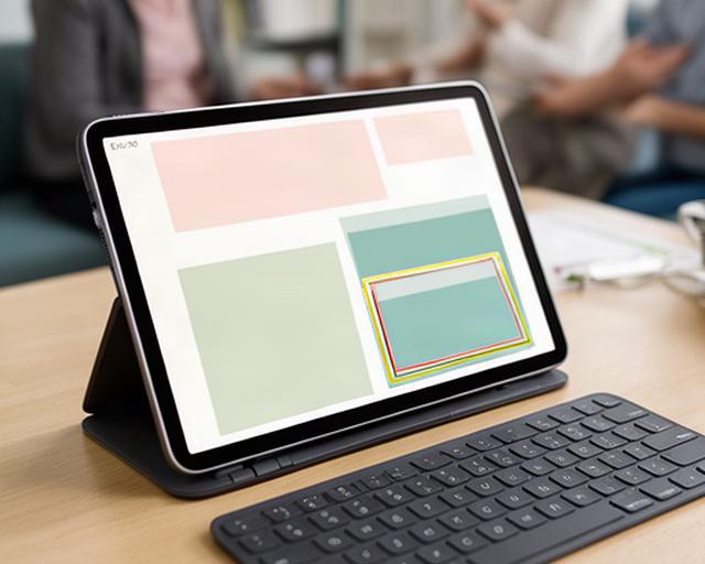 Tablet mit gut lesbarer Gesundheitsinformation und sichtbarer Tastaturbedienung auf einem Beratungstisch