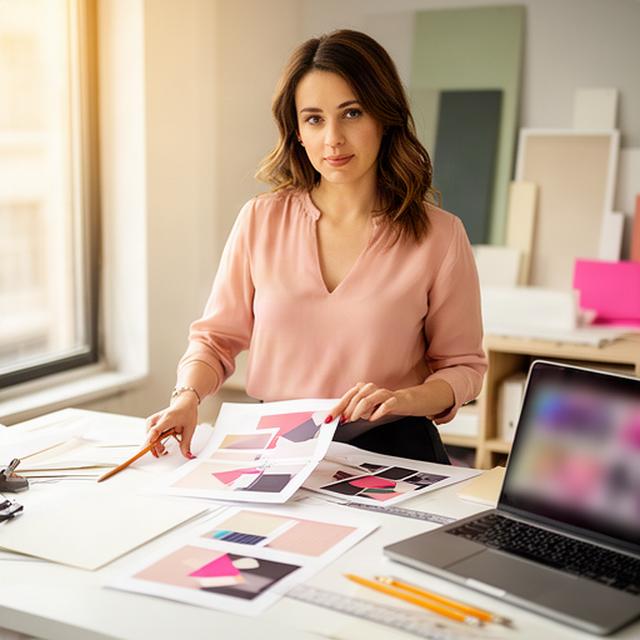 Laura Meier im Kreativstudio mit Layout-Entwürfen für ein digitales Magazin